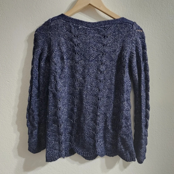 SOFT SURROUNDINGS Blue Open Knit Sweater - Picture 4 of 7